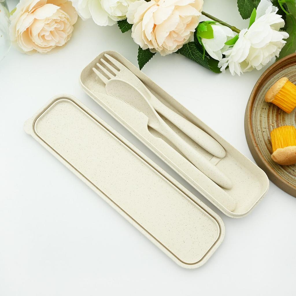 Convenience Travel Dinnerware Box Knife Fork Spoon With Portable Wheat Cutlery Flatware Set Kitchen BBQ Tableware Set