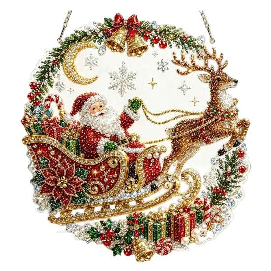 Seasonal Party Hanging Decor Xmas Snowman Ornament, Round Acrylic Santa Reindeer Holiday Office Ornaments Christmas Door Sign for Festive Window Wall