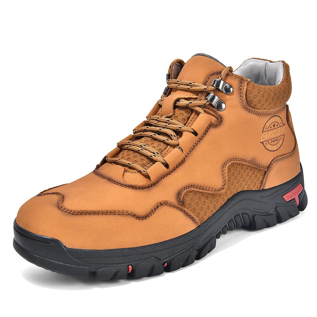 Men's High-Top Round-Toe Fashion Boots Lace-Up Outdoor Hiking Shoes Spring/Fall Thick-Sole Casual Oversized Men's Shoes