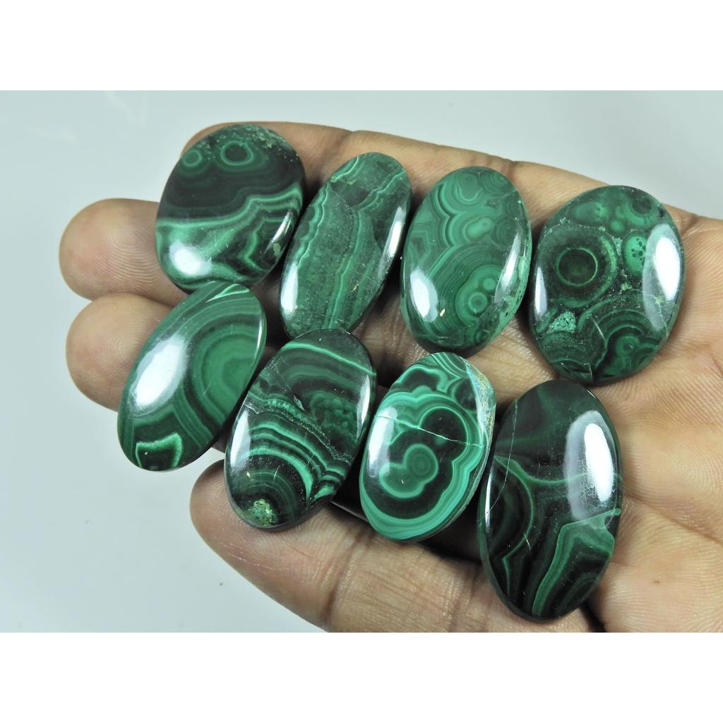 250Cts. Green Malachite Oval Cabochon Loose Natural Gemstone 08 Pcs Lot C-3086
