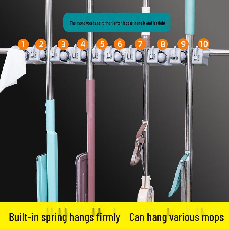 Kujucun Stainless Steel Mobile Mop and Broom Organizer Rack