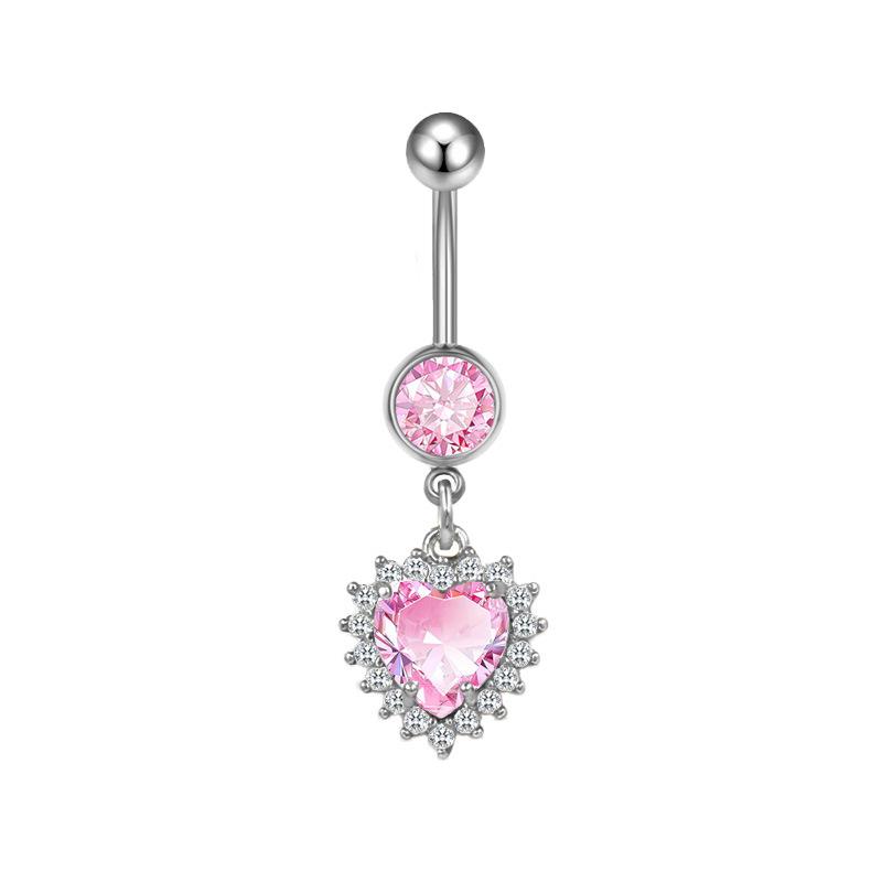 Fashion Pink Crystal Crown Belly Button Rings Stainless Steel Long Pendant Butterfly Heart Navel Piercing For Women Jewelry