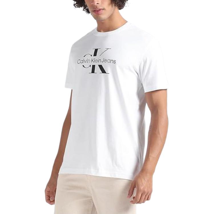 Calvin Klein Letter Pattern Printed Crew Neck Short Sleeve T-Shirt Men Tops White J30J325190-YAF