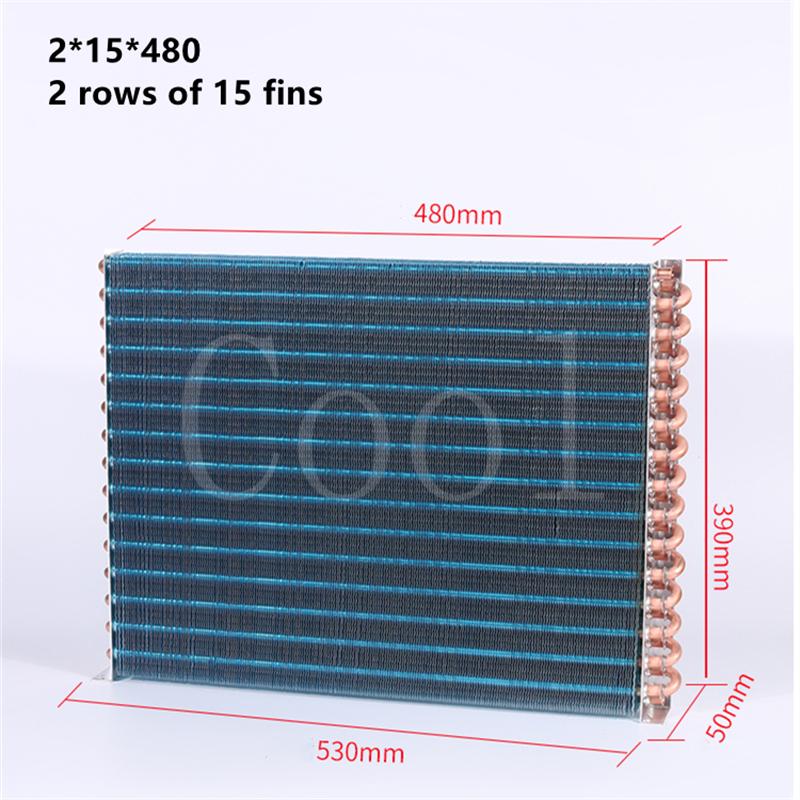 

530*50*390mm Small Condenser Radiator Heat Refrigeration Evaporator Copper Tube Aluminum 2*15*480 2 Rows Of 15 Fins 530x50x390 mm
