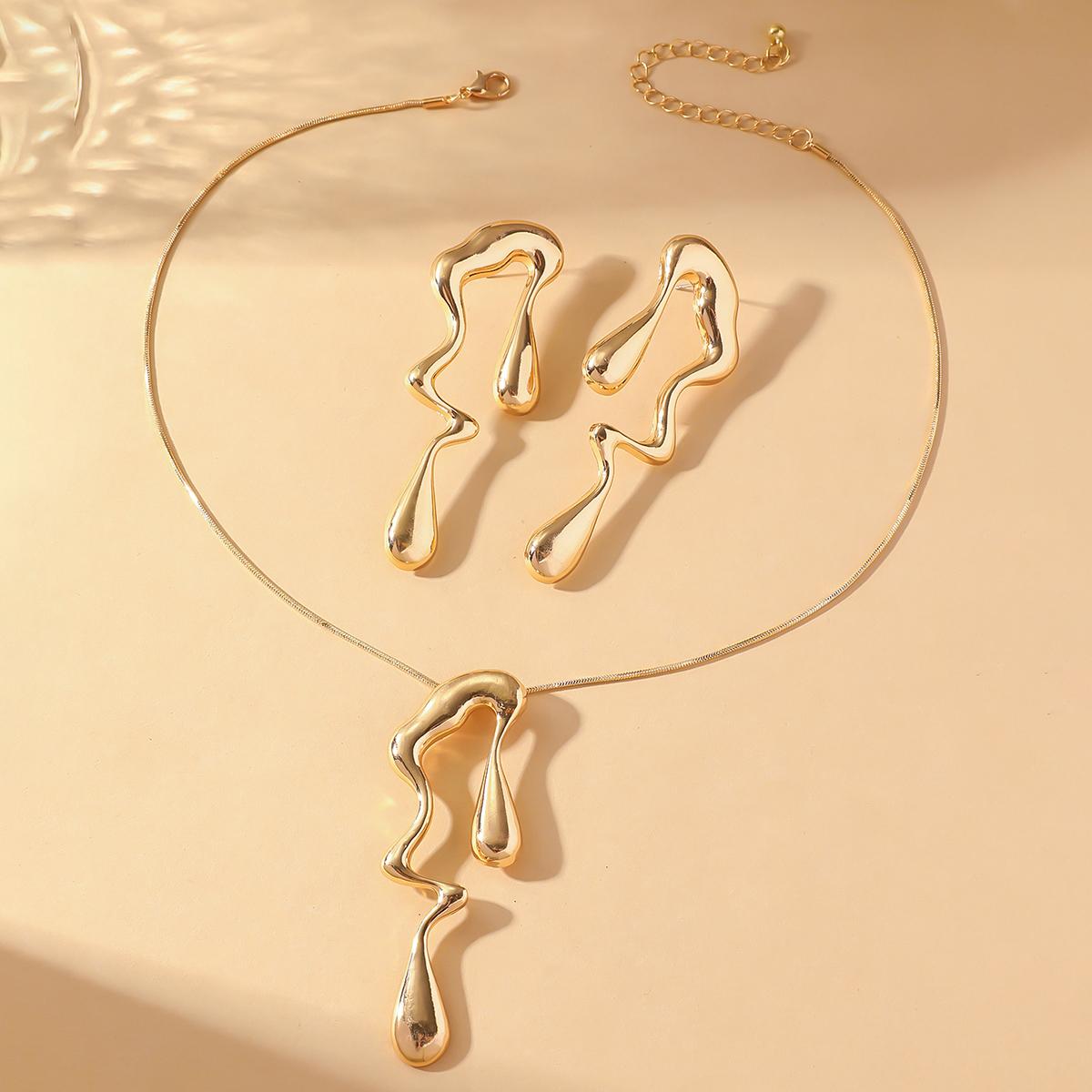 

3PC Women s Fashion Irregular Liquid Necklaces, Earrings, Zircon Set Suitable for Wedding, Party, Festival Gifts