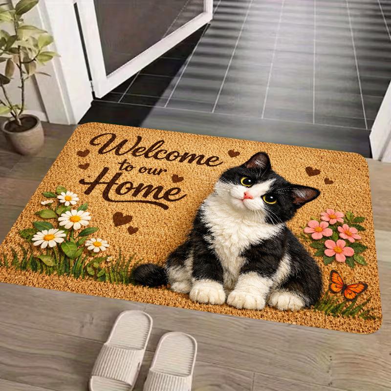 1Pcs Anti Fatigue Door Rugs, Cat Print Waterproof Non-Slip Thick Cushioned Door Mat Heavy Duty Comfort Standing Mat for Door