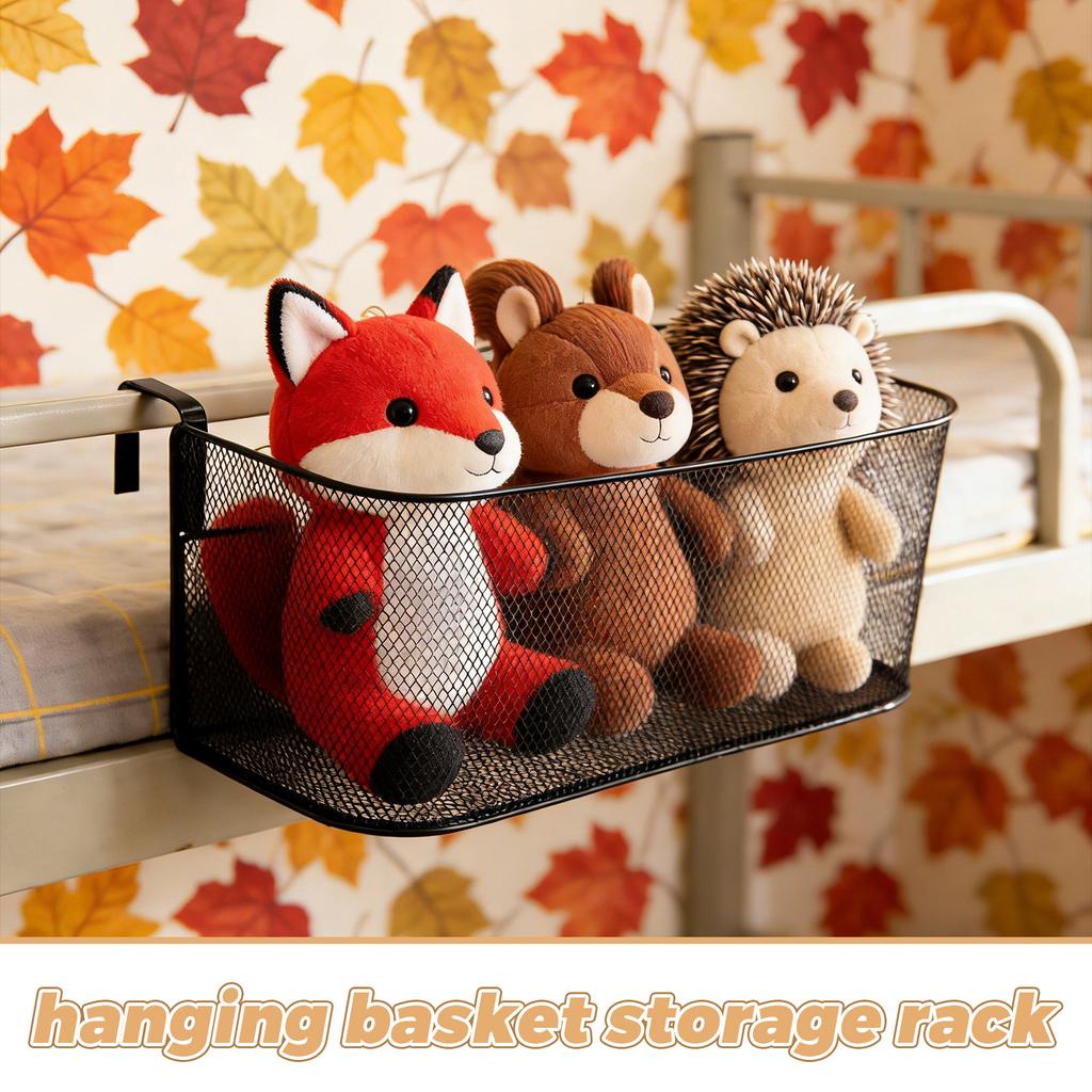 Metal Dorm Bedside Hanging Basket Black Bed Shelf Organizer for Phone Books Remote Control Dorm Room Storage Caddy