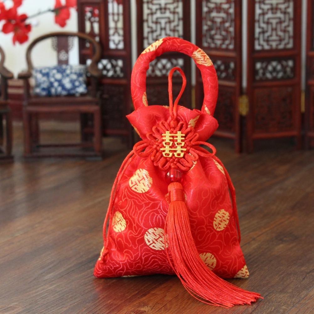 Dragon Chinese Knot Tassel Handbag Chinese Style New Year Bucket Bag Festive Sugar Bag  Outdoor