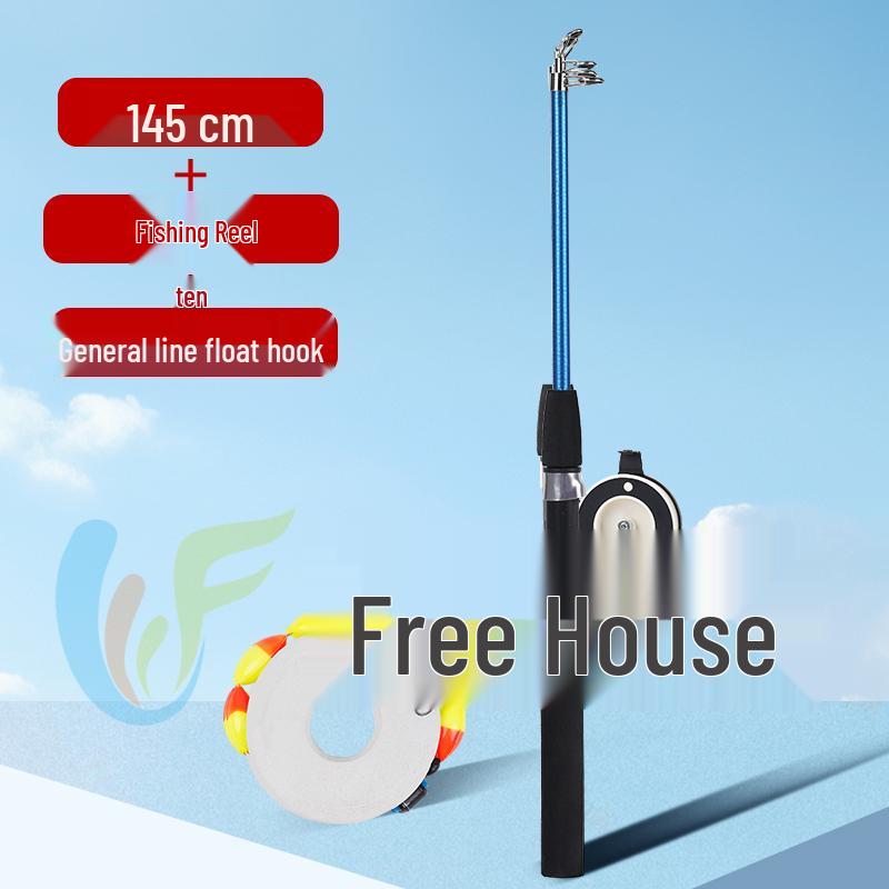 Kids' Retractable Mini Fishing Rod with Reel – Glass Fiber Ice Rod for Crabs & Lobsters