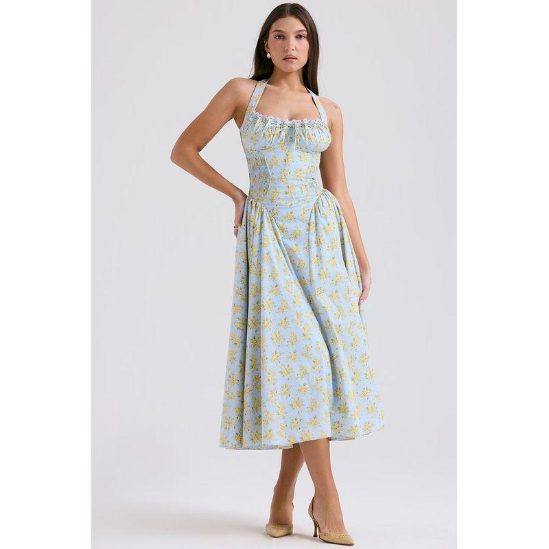 First Date Sense Floral Tight Waist Vacation Seaside Suspender Skirt