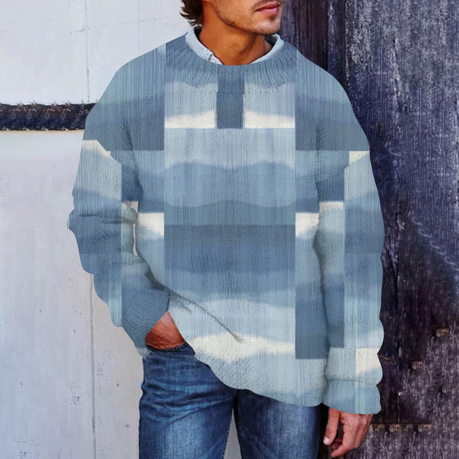 

Мужской принтованный синтетический свитер с круглым вырезом, спортивная одежда, свободный топ с длинными рукавами M небесно-голубой