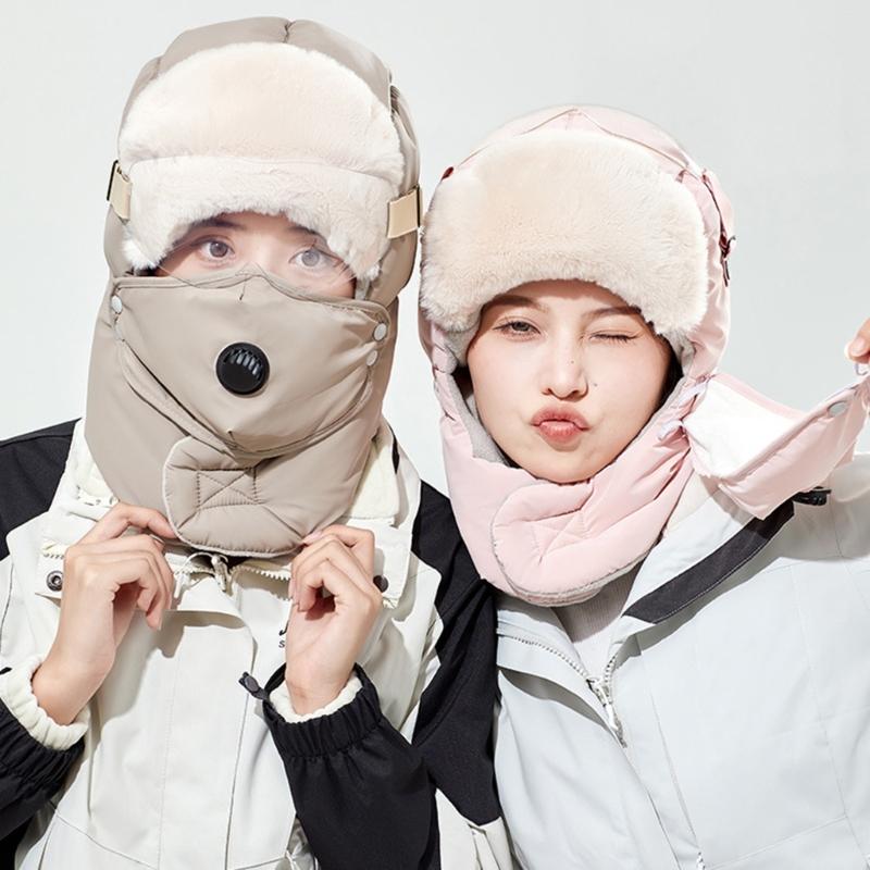 Winter Warm Ear Flap Caps Trapper Hat with Face Cover & Goggles Windproof Hat for Skating Skiing Outdoor Activities