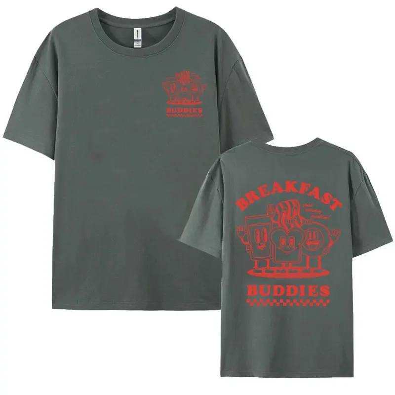 BREAKFAST BUDDIES Funny Cute Meme Graphic T-shirt Men Women's Fashion Hip Hop Cartoon T-shirts Casual Cozy Short Sleeve T Shirt