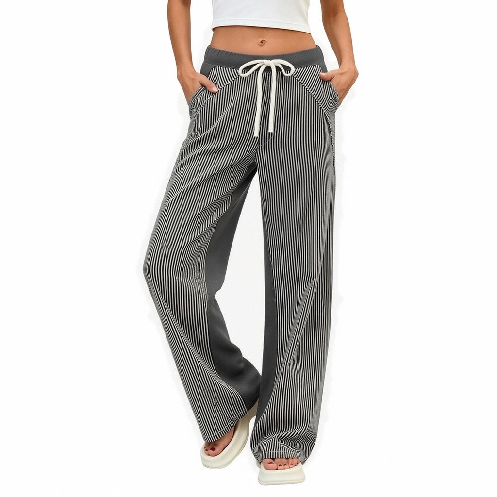 Pantaloni Larghi da Donna Casual a Nove Punti Pieghe Coulisse Vestibilità Larga Pantaloni Vita Elastica Vestibilità Comoda