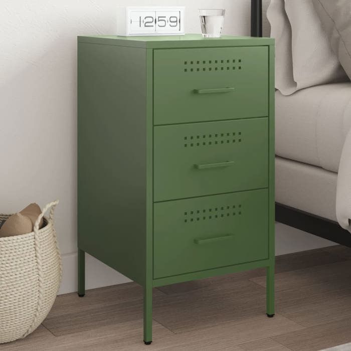 VidaXL Table de Chevet, Armoire de Lit avec Pieds, Table de Nuit avec Tiroirs, Armoire de Nuit Chambre à Coucher, Vert Olive 843086