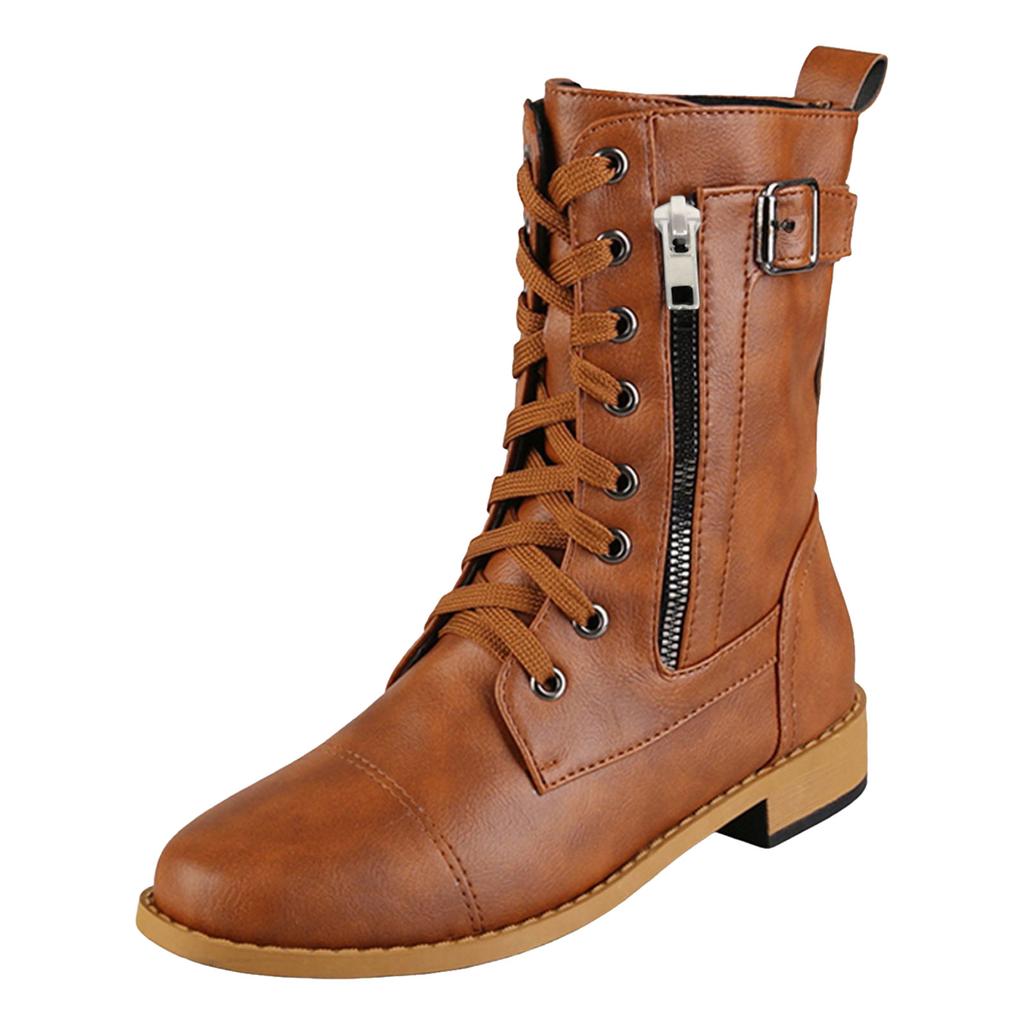 Mid High Boots For Women With Side Zippers Fashionable And Casual Round Toed Plus Size Over The Knee Boots for Women Wide Calf