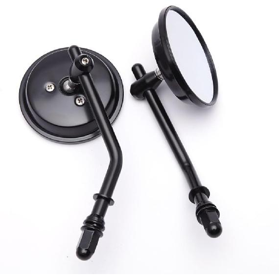 M8 M10 Schwarze Motorradspiegel, 2 Stück Universelle Runde Form Rückspiegel Seitenspiegel Kompatibel mit Harley Street Glide Softail Sportster und Mehr