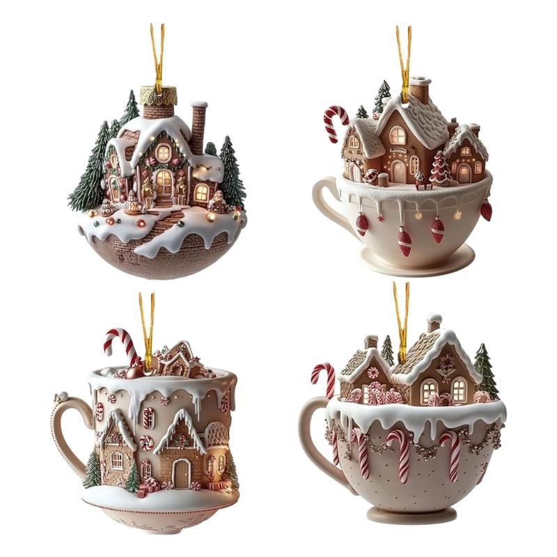 Acrylic Christmas Tree Ornament Cottage Warm Little Coffee Cup Hanging Decoration For Home Coffee House Plant