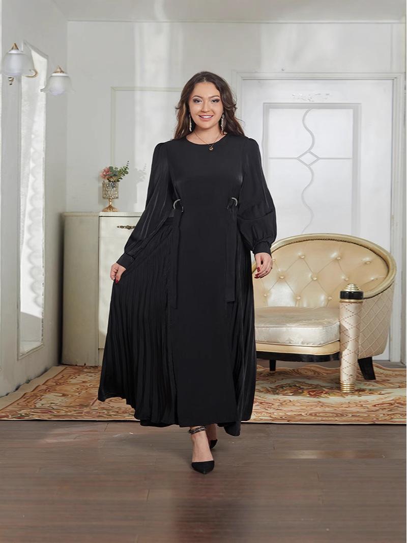 

Элегантное платье с рукавами-фонариками для женщин с Ближнего Востока и шнуровкой на талии M чёрный