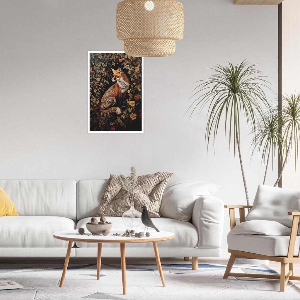 Vintage Fox Poster William Morris Wall Art Print Retro Mid Century Animal Country Floral Cottagecore Dark Academia Decor Canvas Prints Gothic Posters