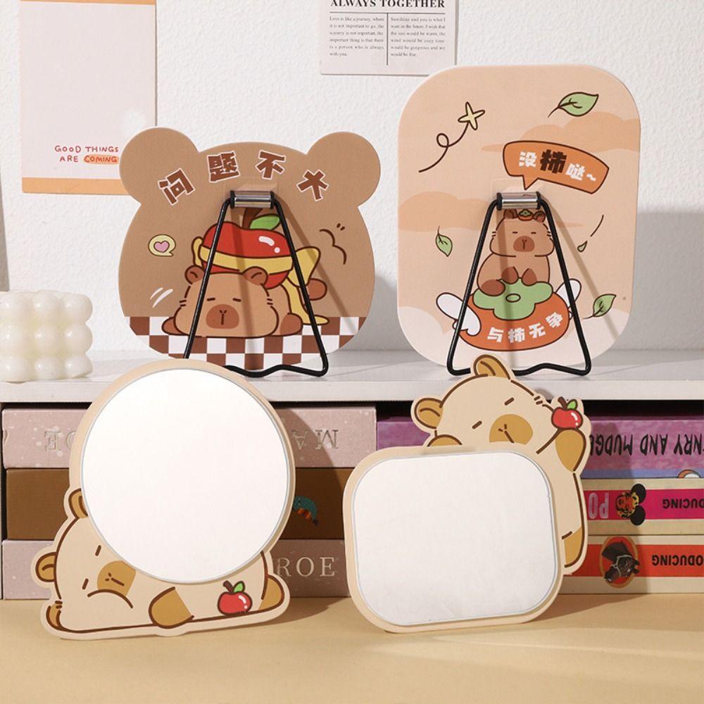 Cartoon Standing Makeup Mirror Adjustable Single-sided Mirror Creative Folding Makeup Mirror  Gift