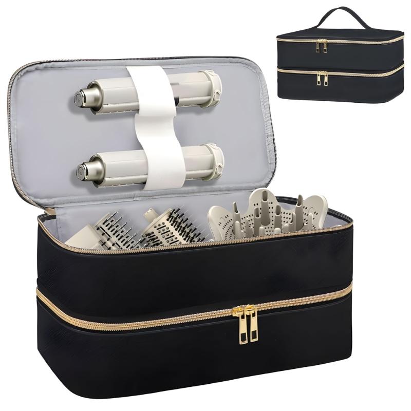 Travel Hair Dryer Carrying Handbag Double Layer Design Waterproof PU Storage Organiser Case Box for Daily Care Items