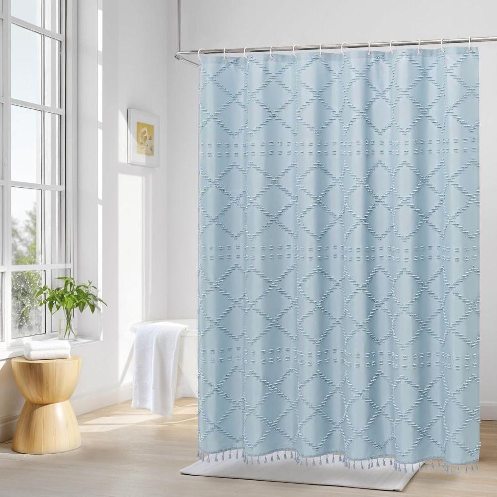 Minimalistischer, wasserdichter Duschvorhang, einfarbig, verdickt, mit Quasten, kein Bohren erforderlich, Badezimmerabdeckung