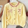 French Embroidered Bow Heart Button Knit Cardigan - Trendy Soft Fluffy Women's Coat for Spring & Autumn.