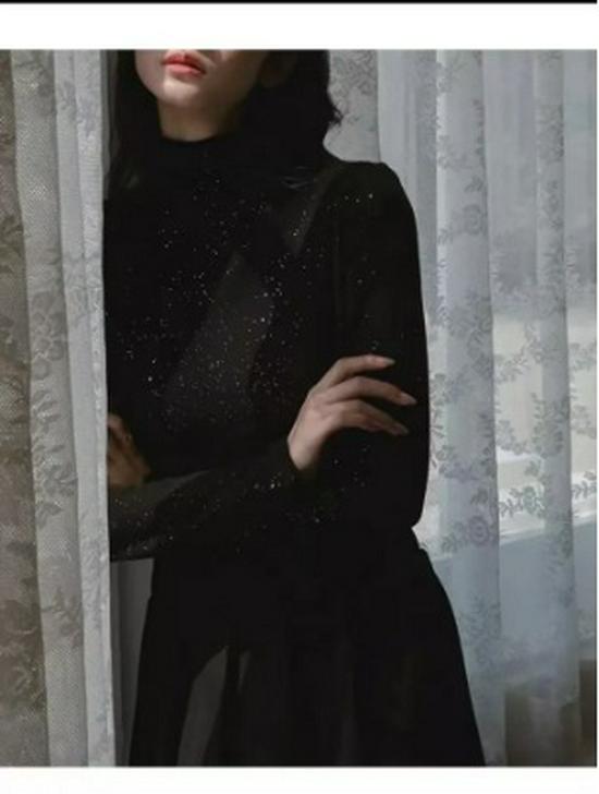 Velvet Sequin Women's Semi-High Neck Slimming Winter Base Layer T-Shirt - Plus Size Available
