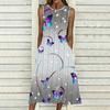 Oversized Sleeveless Round Neck Dress Elegant Clustered Floral Print Knee Length Flowy Dress