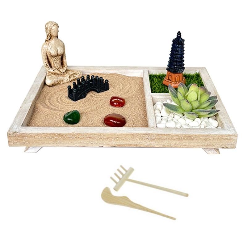 Japanse Zenes Tuin voor Bureau Hout Zand Tuin Zenes Decoraties Meditaties Cadeau Sensorische Therapie Tool Mindfulness Emotioneel