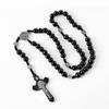 Hand-Woven Wooden Rosary Necklace with Natural Wood Beads and Cross Pendant