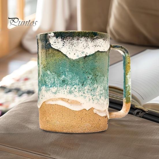 Paw Print Ocean Shoreline Mug Ceramic Coffee Cup Handmade Waves Pattern Tea Mug 11oz/15oz Sea Foam Claw Drinking Mug Beach Souvenir Gift