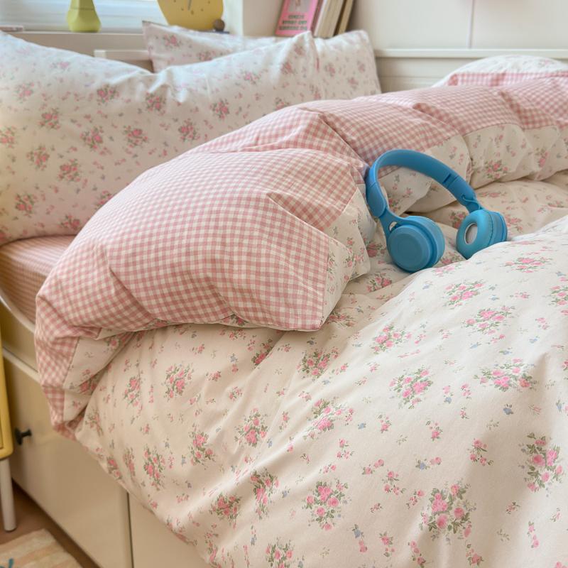 Set de lenjerie de pat de lux cu imprimeu floral, 3 piese, 100% bumbac, set husă de pilotă cu 2 fețe de pernă - Rezistent la șifonare, Respirabil pentru toate anotimpurile