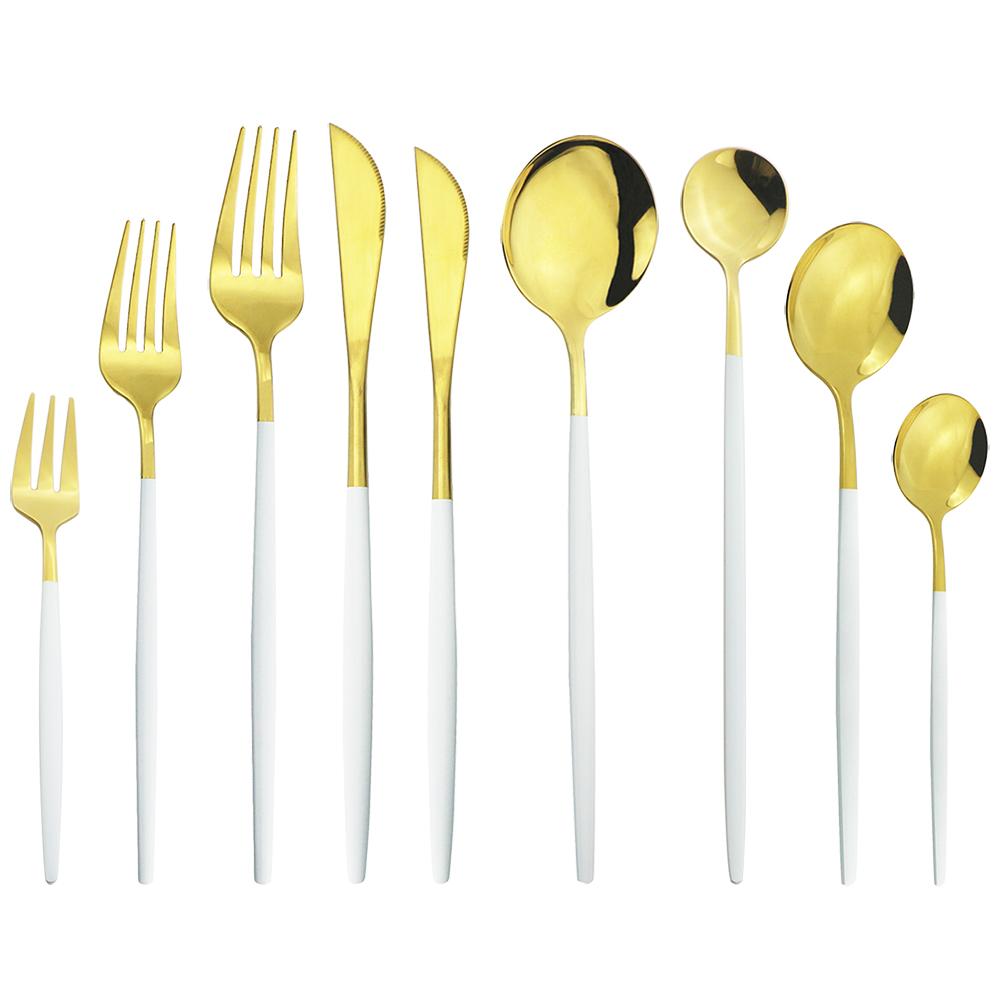 9 adet/takım altın çatal bıçak kaşık seti hizmeti 1 paslanmaz çelik yemek takımı sofra bıçağı tatlı kek meyve çatal kaşık ev sofra takımı gümüş seti