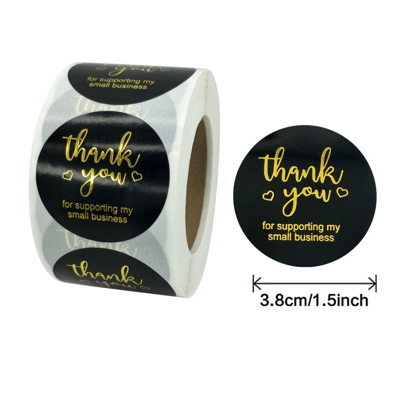Black Coated Paper Hot Foil Thank You Sealing Stickers - Self-Adhesive Baking Labels