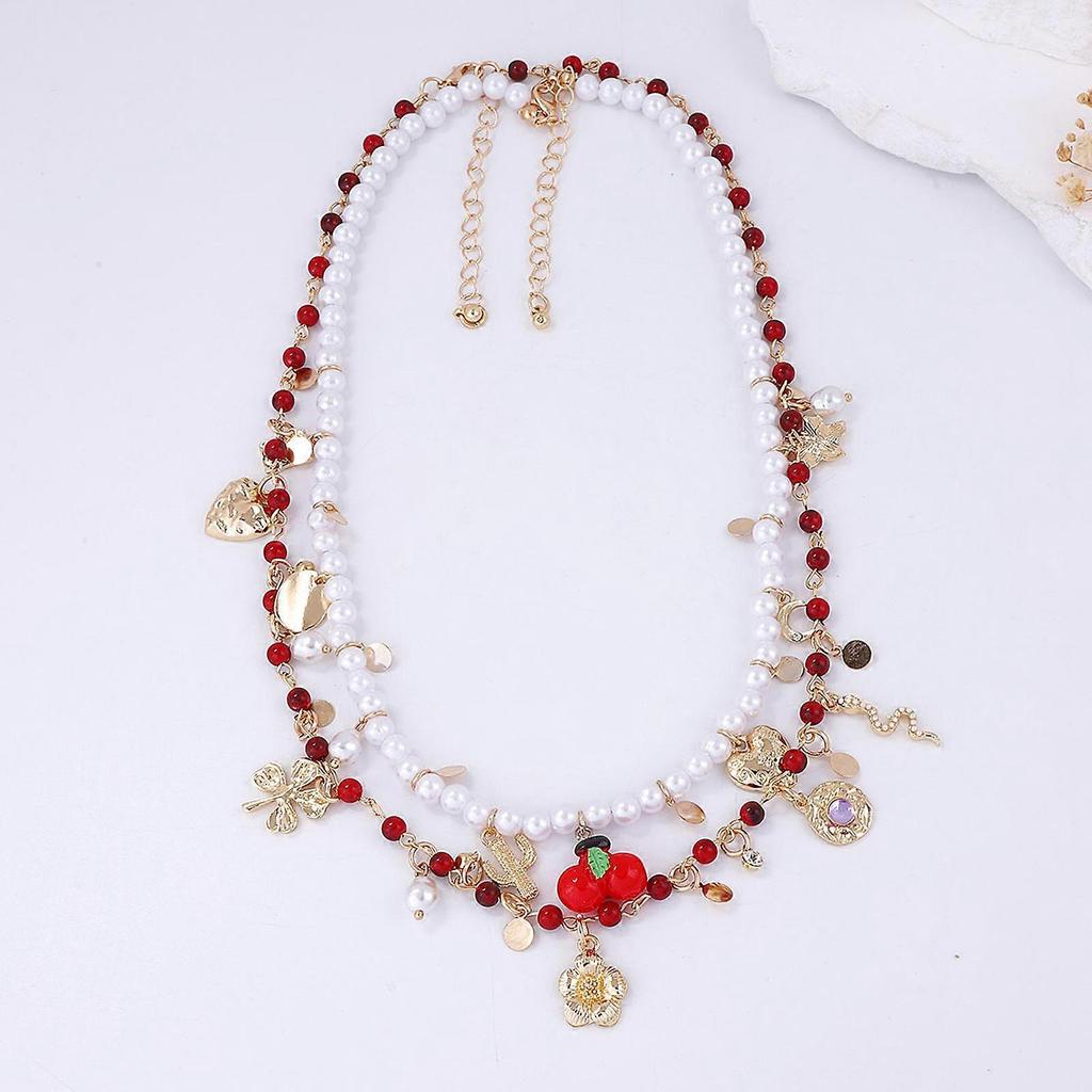 Fashion Forward Two Layer Necklace With Glass Accent And Floral Charm Lightweight Design For Everyday Elegances Multicolor