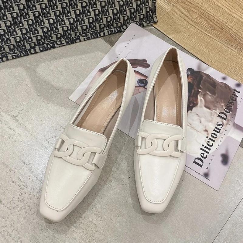 Fashion 2024 Soft Leather Middle Heel Women Shoes Square Buckle Thick Heel Females Shoes Fashion Leisure Spring Ladies Dress Pumps Size