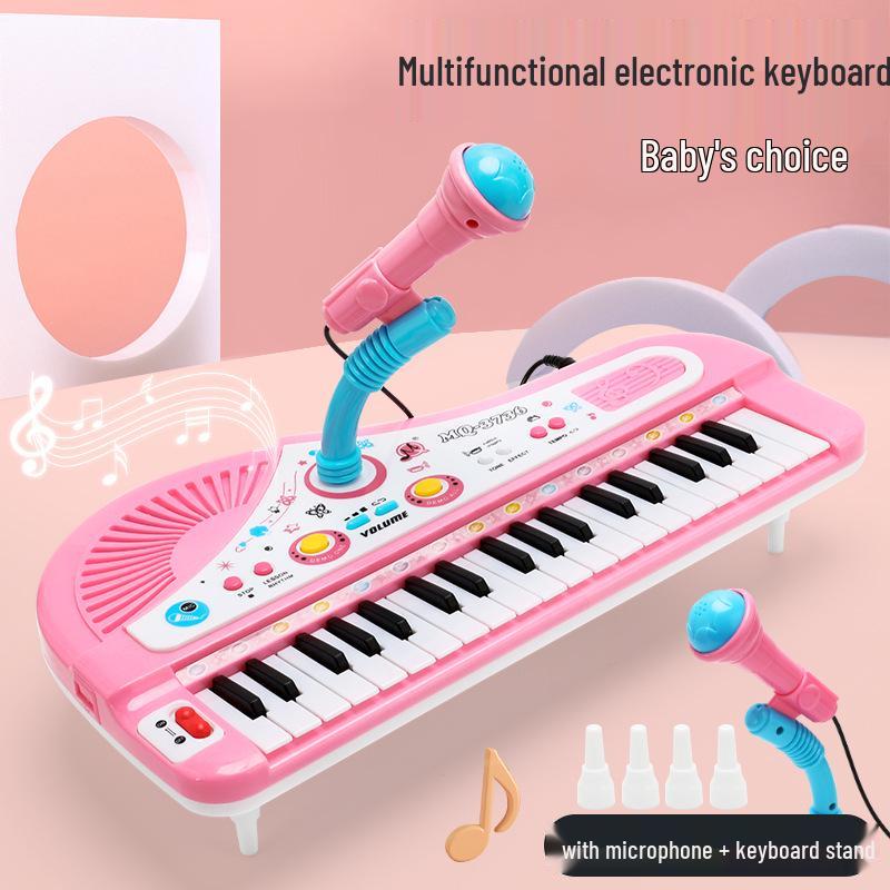 Children's 37-Key Mini Electronic Keyboard with Microphone - Multifunctional Piano Music Toy for Girls