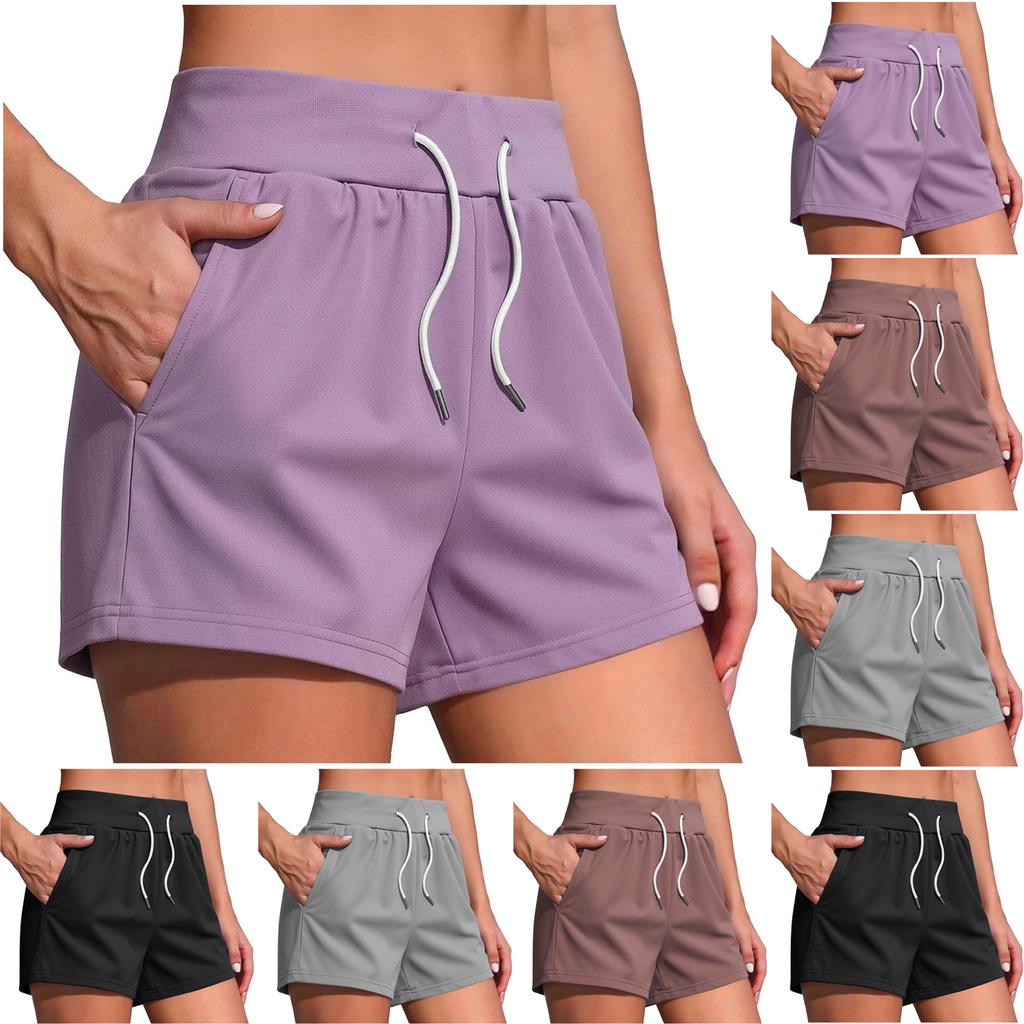 Women Casual High Waist Drawstring Shorts Soft Fabric Relaxed Fit Straight Leg Pockets Lightweight Everyday Wear