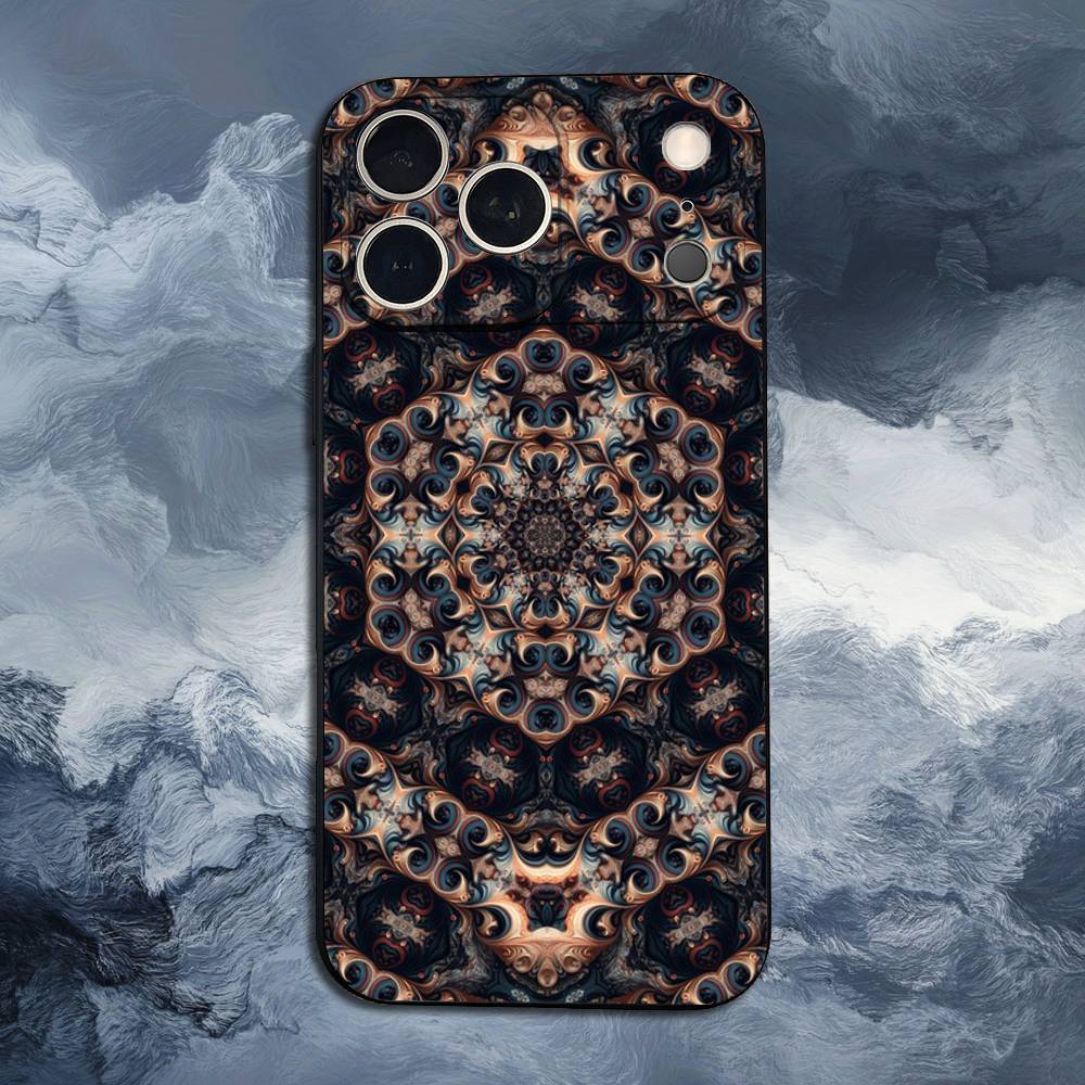 Buntes Muster Mandala Hülle Für iPhone 12,14,15,16,17,13,11,X,Mini,Plus,Pro Max,8,7,XR,SE,XS,Weiches Silikon Schwarz