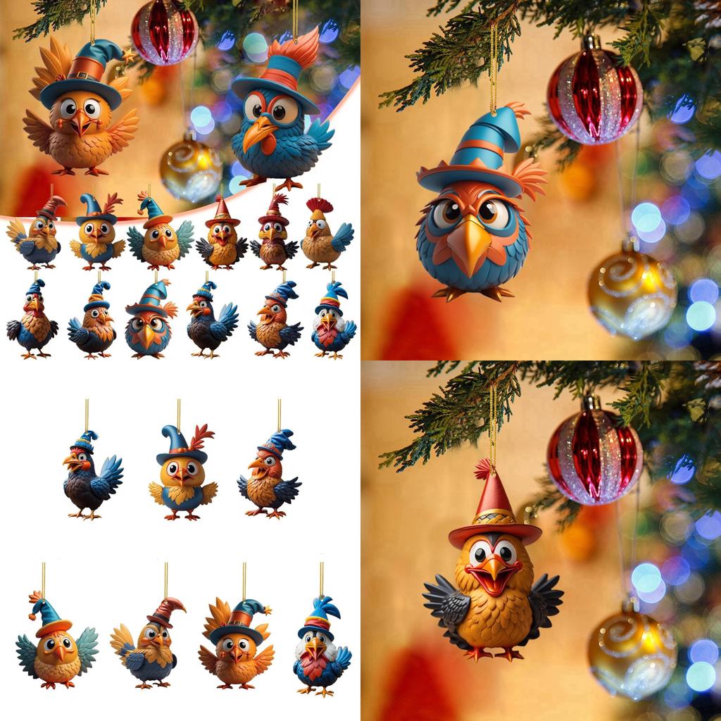 Colorful Acrylic Turkey Car Ornament Festive Christmas Tree Decoration For Home