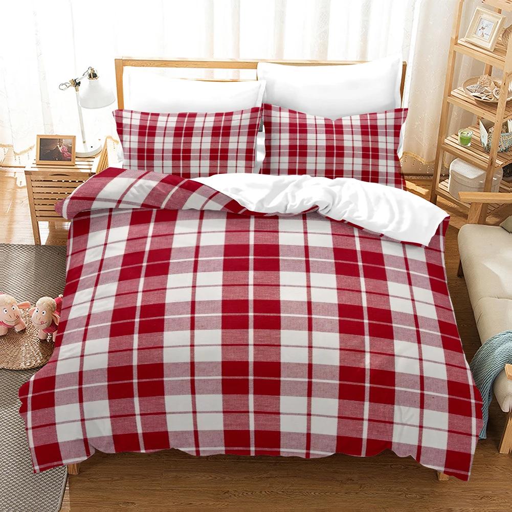 

Red Plaid style Digital Printed Duvet Set - Polyester - Bedroom Decor -1 bed cover +2 pillowcases (no pillow core) (135x200cm)