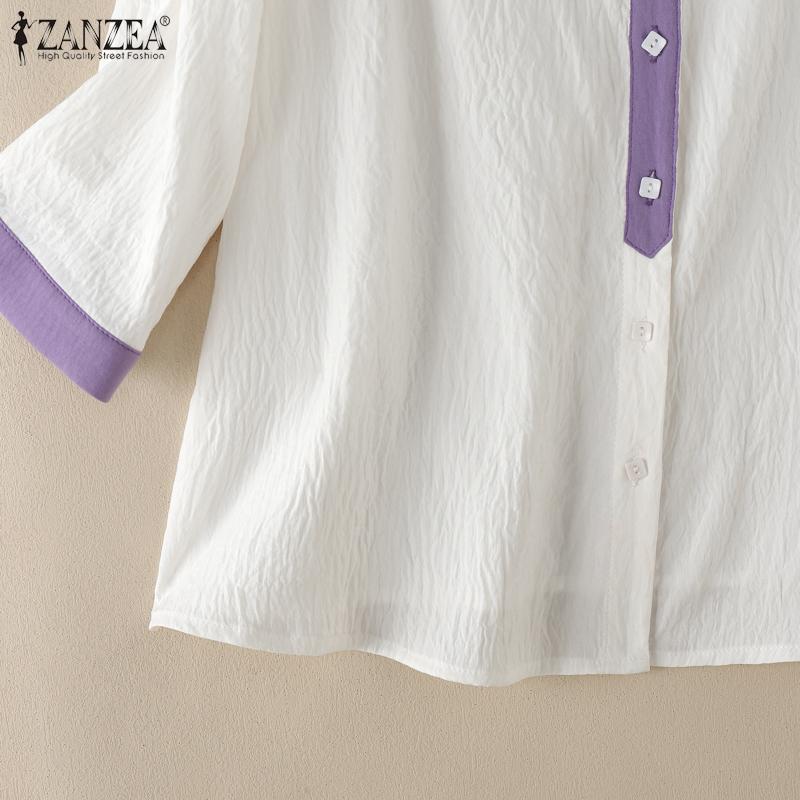 ZANZEA Women Casual Round Neck Loose Half Sleeve Blouse