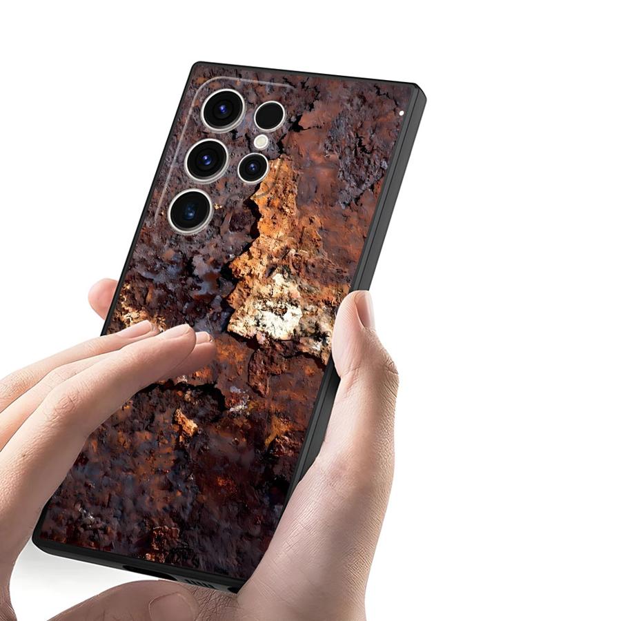 Retro Rust Design Case for Samsung Galaxy S25 Edge S20 S21 FE S24 Plus S23 Ultra Black Soft Phone Cover