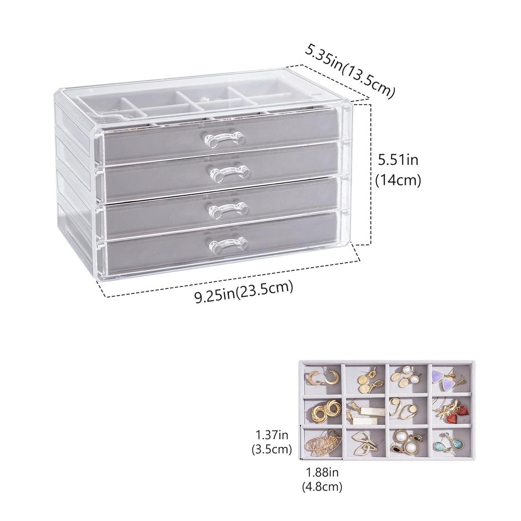 Lolalet Jewelry Transparent Jewelry Jewelry Accessory Small Item Gift Gray Box, 4-Tier, Acrylic, Drawers, Storage, Women's/Girls' Box, Case,