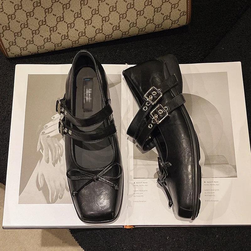 Mode Damenmode Einzelne Schuhe Frühling Neu Quadratische Zehenpartie Flacher Ausschnitt Schmetterlingsknoten Weiche Sohle Rutschfest Verschleißfest Flache Schuhe