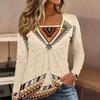 Tops for Women  Distressed Floral Print Long Sleeve Fake Two‑Piece Top Fall Casual Slim Pullover Women's Long Sleeve Top