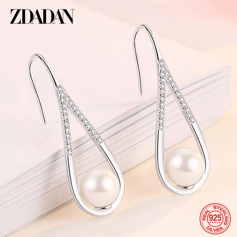 

925 Sterling Silver Drop Shaped Pearl Zircon Dangle Earring for Women Charm Engagement Jewelry Party Gift серебряный