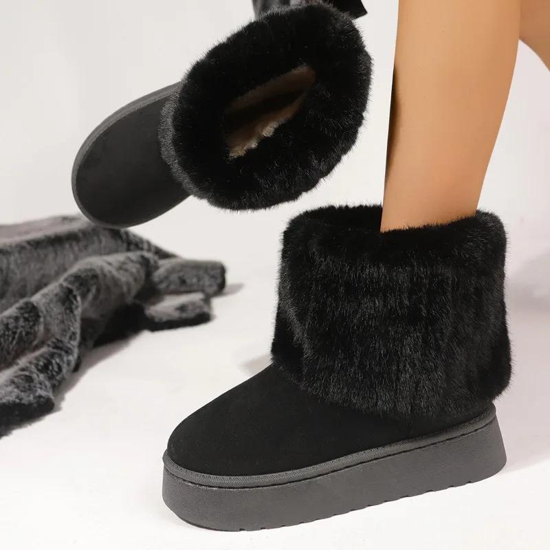 Fashion Fashionable Women's Round Toe Warm Thickened Plush Winter Mid-calf Boots Thick Sole Casual Comfortable Anti-slip Women Snow Boot
